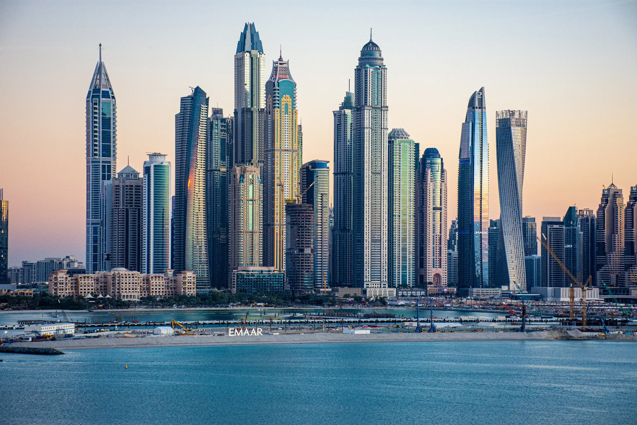 Towers of Dubai Marina along the water