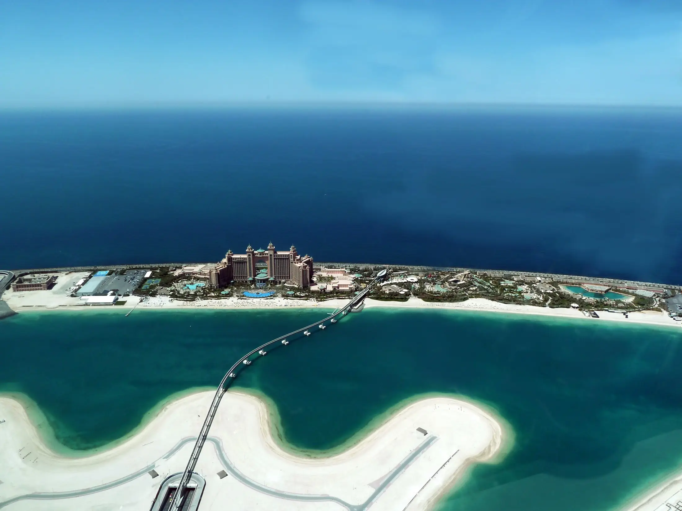 The crescent of Palm Jumeirah seen from above