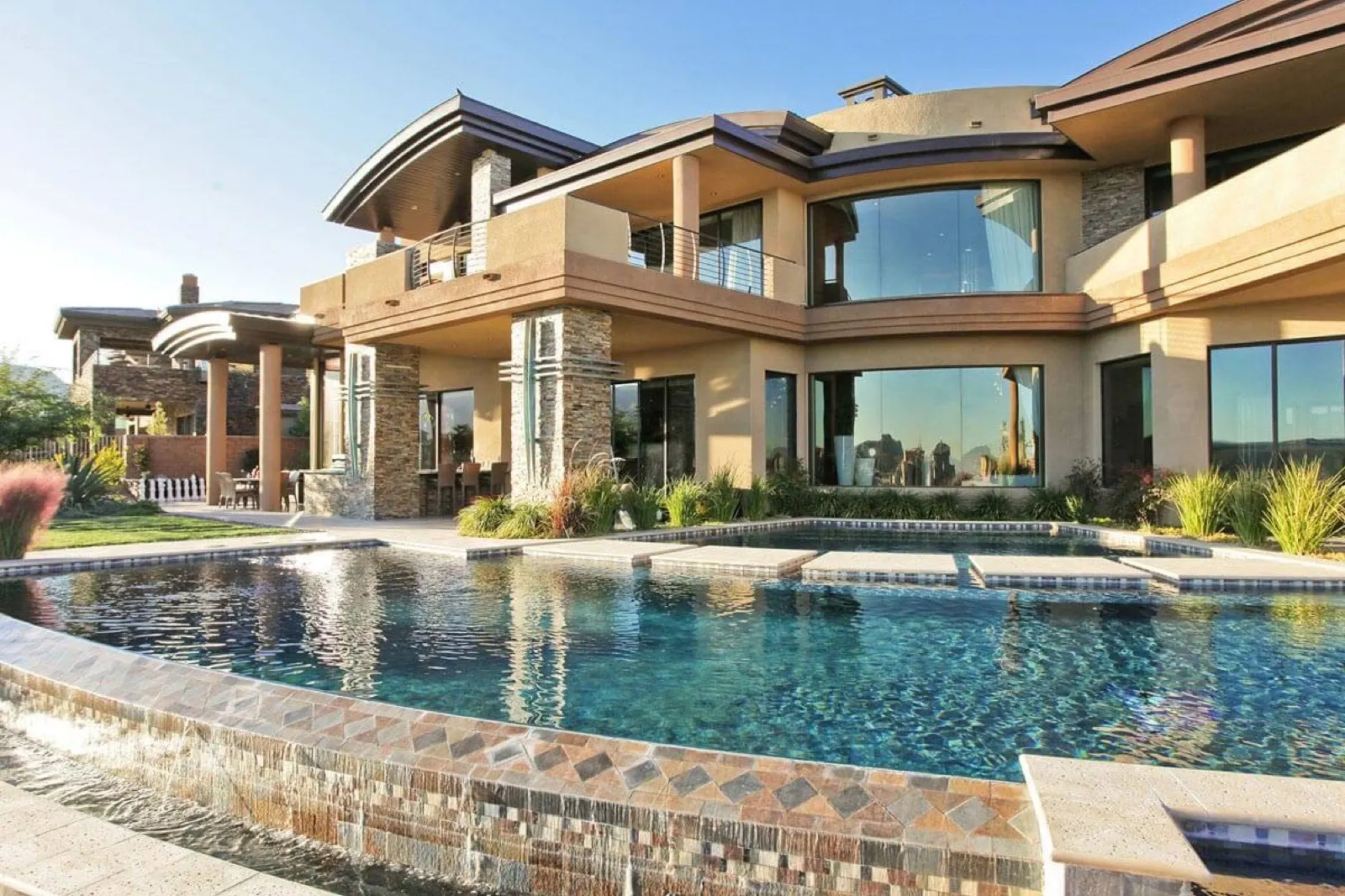 A contemporary villa with a pool